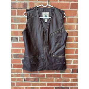 Northwest Territory Brown Faux Leather Quilted Zip Vest Size L